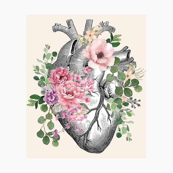 Item preview, Bloom Floral Heart Human Anatomy pink roses flowers designed and sold by Collagedream.