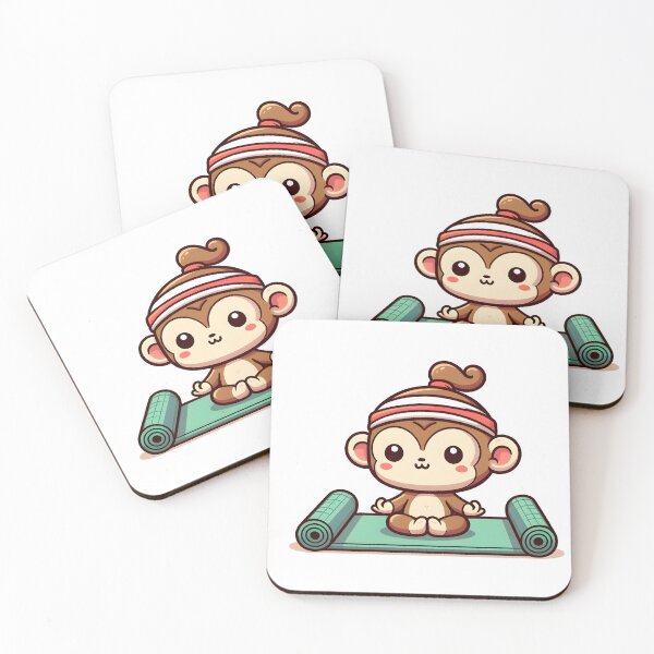 Item preview, Kawaii Monkey With Yoga Mat designed and sold by CanvasCutie.