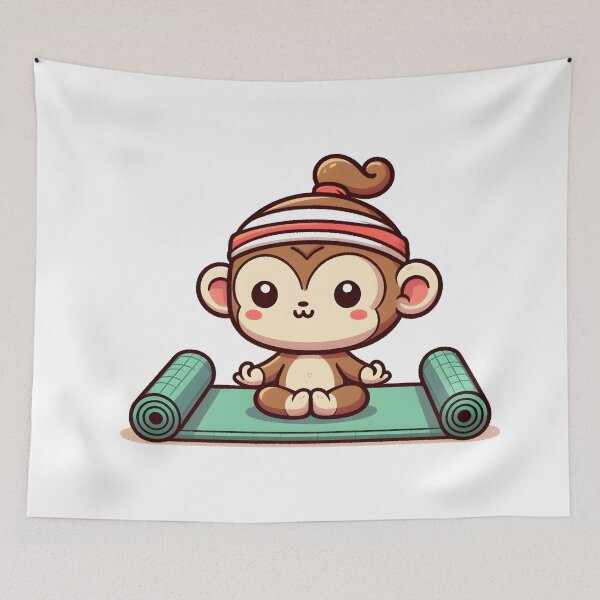 Item preview, Kawaii Monkey With Yoga Mat designed and sold by CanvasCutie.