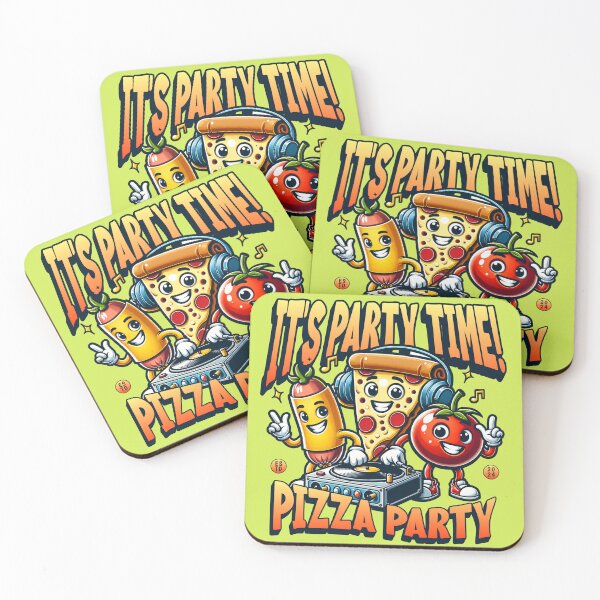 Item preview, Animated Food Characters Enjoying a Pizza Party designed and sold by IdeasDream.