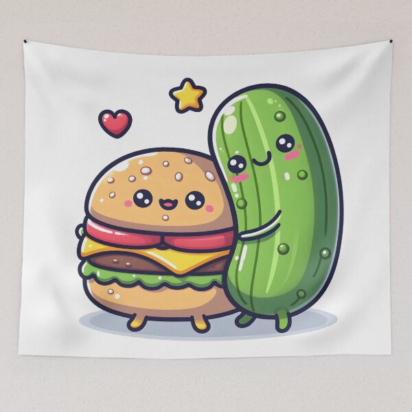 Item preview, Kawaii Burger Hugging Pickle designed and sold by CanvasCutie.