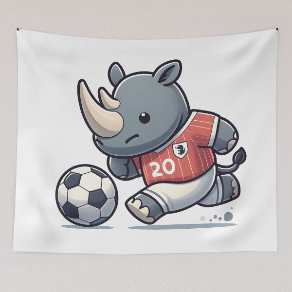 Item preview, Kawaii Rhino Playing Soccer With A Soccer Jersey designed and sold by CanvasCutie.