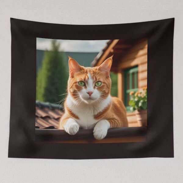 Item preview, Ginger cat on roof with green eyes designed and sold by Grzegorz Majerski.