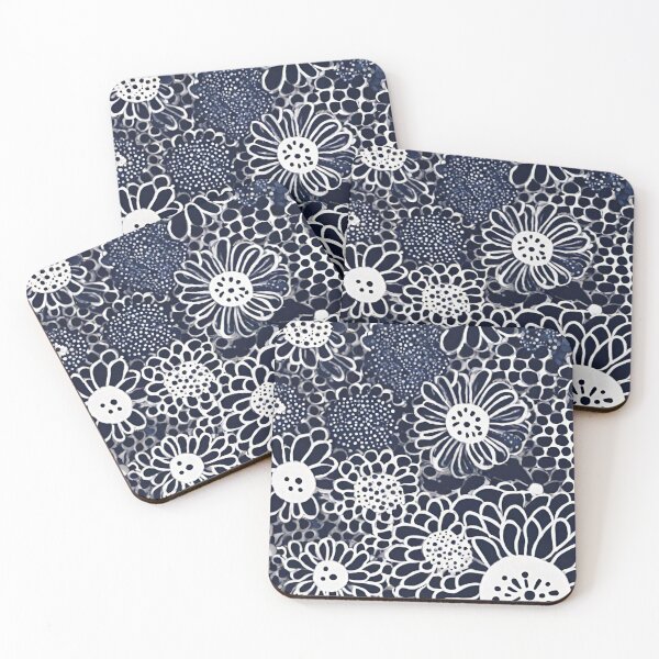 Item preview, Flowers dot paint art in blue and white pattern designed and sold by NingningS.