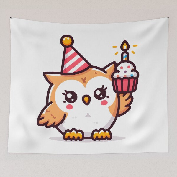 Item preview, Kawaii Owl With Party Hat designed and sold by CanvasCutie.