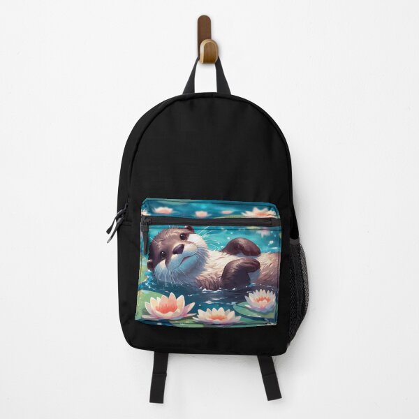 Item preview, Kawaii Anime Otter Swimming With Water Lily designed and sold by TomFrontierArt.