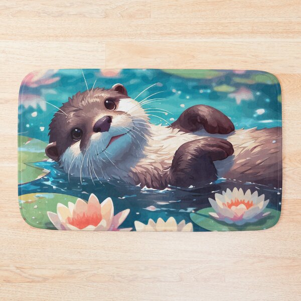 Item preview, Kawaii Anime Otter Swimming With Water Lily designed and sold by TomFrontierArt.