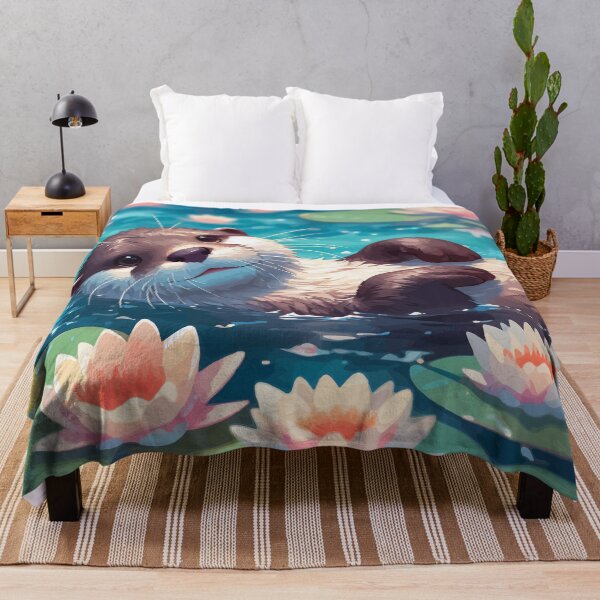 Item preview, Kawaii Anime Otter Swimming With Water Lily designed and sold by TomFrontierArt.