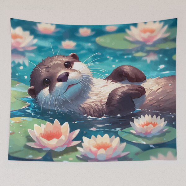 Item preview, Kawaii Anime Otter Swimming With Water Lily designed and sold by TomFrontierArt.