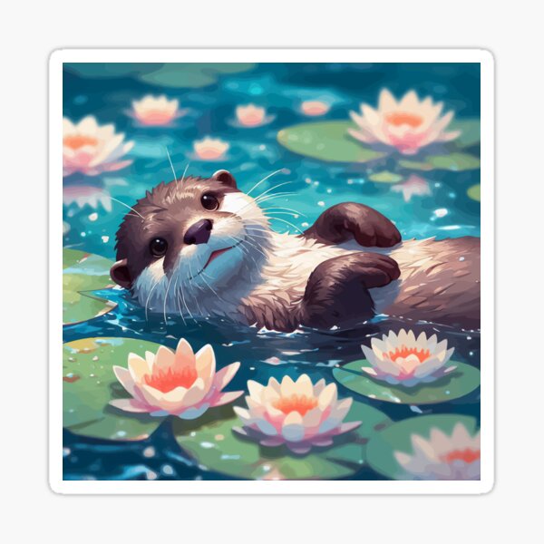 Item preview, Kawaii Anime Otter, der mit Seerose schwimmt designed and sold by TomFrontierArt.
