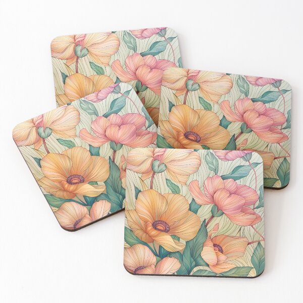 Item preview, Vibrant Peachy-Pink Florals designed and sold by Salty-Pixel.