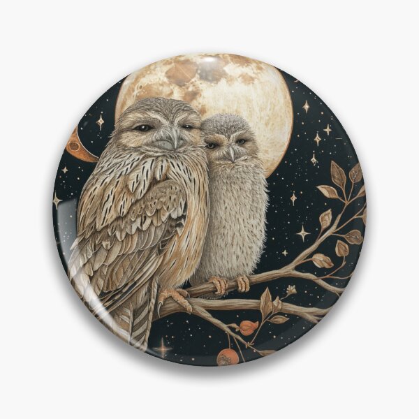 Item preview, Two Tawny Frogmouths Mother and Child by the Moon designed and sold by SacredRealmArt.