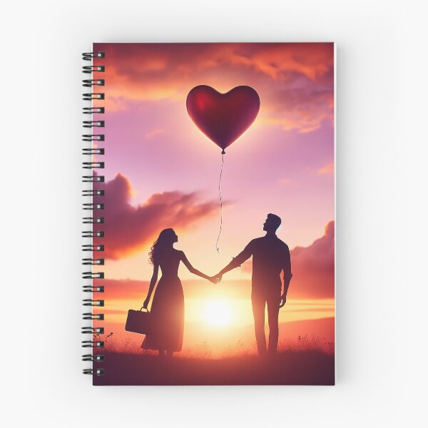Item preview, Couple's silhouette against a sunset, holding hands with a heart-shaped balloon floating away, symbolizing love designed and sold by AndreaMart.