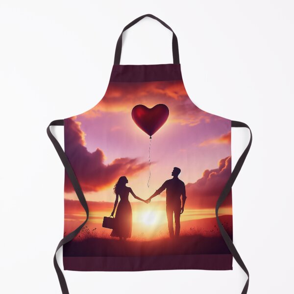 Item preview, Couple's silhouette against a sunset, holding hands with a heart-shaped balloon floating away, symbolizing love designed and sold by AndreaMart.