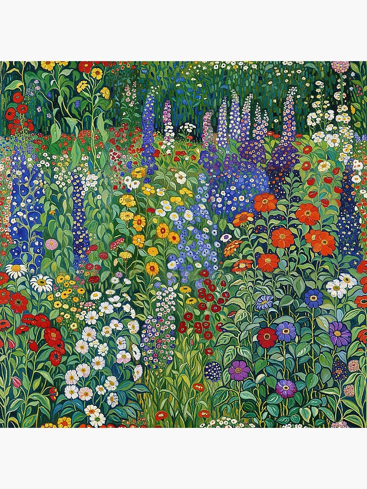 Aperçu 3 sur 3. Sticker avec l'œuvre Jardin de fleurs Gustav Klimt créée et vendue par maniacfitness.