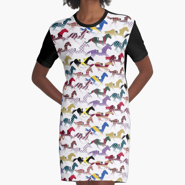 Off to the Horse Races Jockey Silks Pattern Graphic T-Shirt Dress