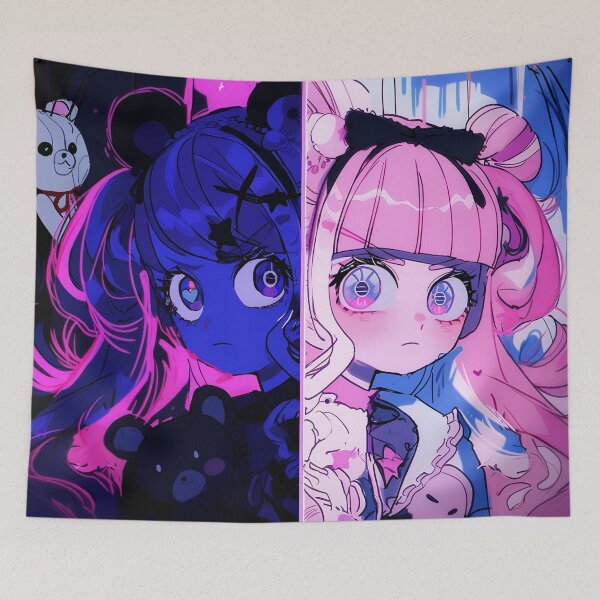 Item preview, Split Yandere Contrast Anime Girls designed and sold by bubblegoth.