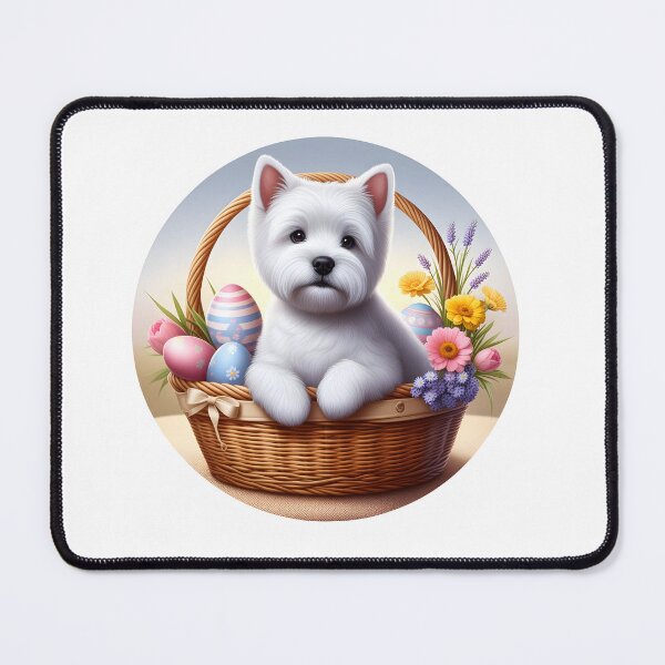Item preview, Westie in an Easter basket with Easter eggs designed and sold by WarmAndWestie.