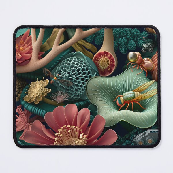 Item preview, 3d illustration, futuristic organic composition of imaginary flowers and robot insects. Wall decoration to print. designed and sold by David-CoBo.