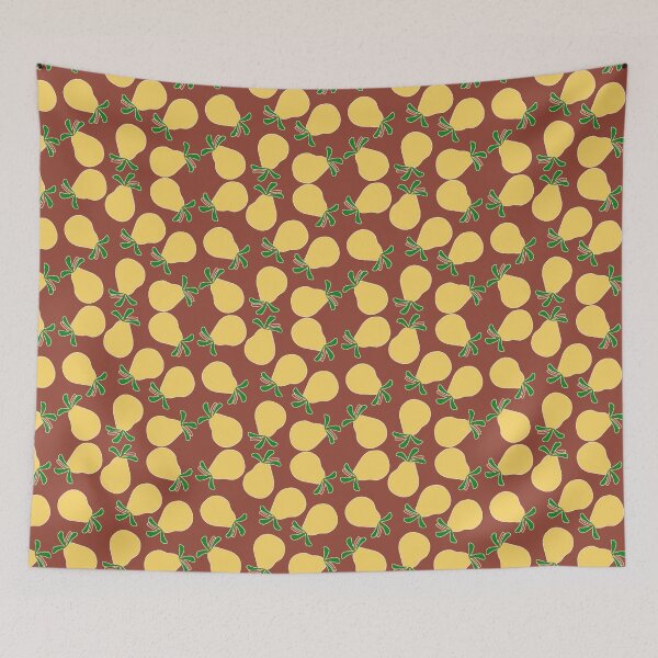 Item preview, Pear love style: fashion with culinary motifs - pattern with yellow pears and maroon background designed and sold by IraNiva.