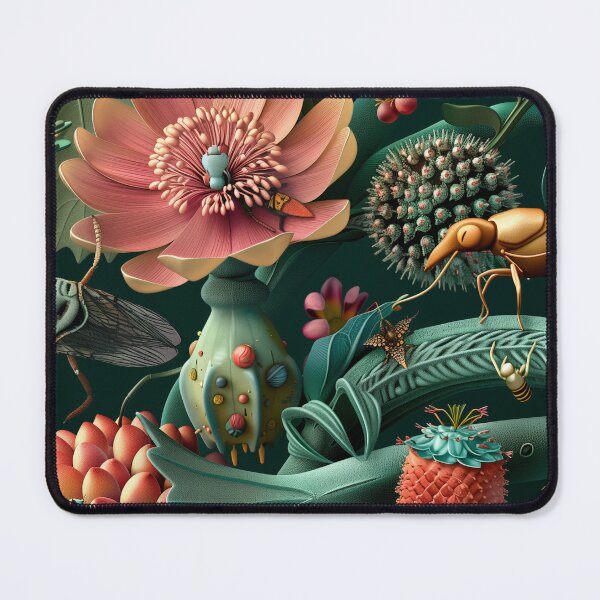 Item preview, 3d illustration, futuristic organic composition of imaginary flowers and robot insects. Wall decoration to print. designed and sold by David-CoBo.