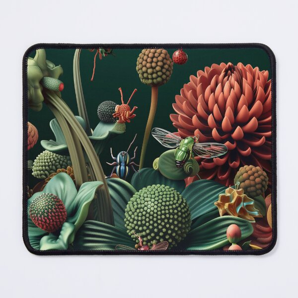 Item preview, 3d illustration, retro-futuristic organic composition of imaginary flowers and robot insects. Wall decoration to print. designed and sold by David-CoBo.