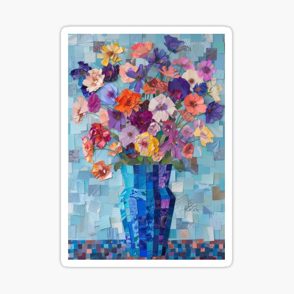 Item preview, Colorful collage of flowers in a vase designed and sold by PMGDigital.