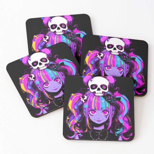Item preview, Glitchy Neon Skull Anime Girl designed and sold by bubblegoth.