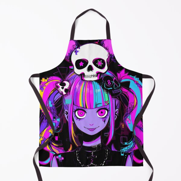 Item preview, Glitchy Neon Skull Anime Girl designed and sold by bubblegoth.