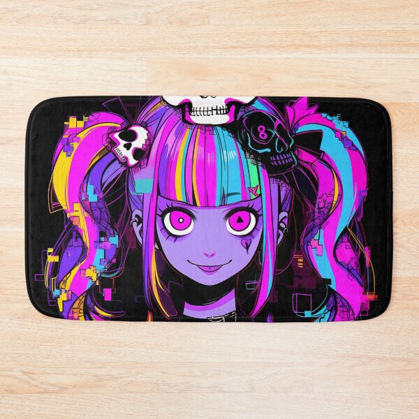 Item preview, Glitchy Neon Skull Anime Girl designed and sold by bubblegoth.