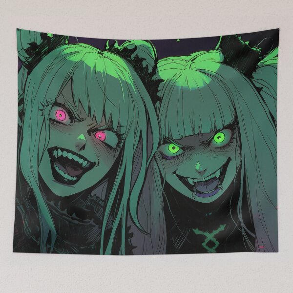 Item preview, Eerie Psychedelic Horror Twin Anime Girls designed and sold by bubblegoth.