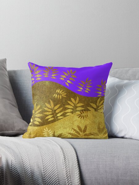 Leafy Mound Valley Meadow Purple Gold Throw Pillow