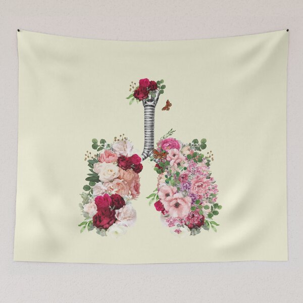 Item preview, Lung, floral lung, cancer awareness, bloom roses floral, anatomy, ink and watercolor designed and sold by Collagedream.