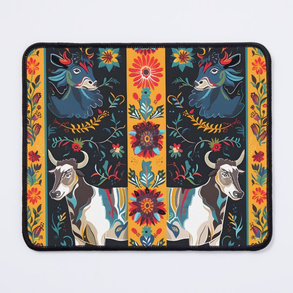 Item preview, Cows and Flowers Folk Pattern designed and sold by Folksy Living.