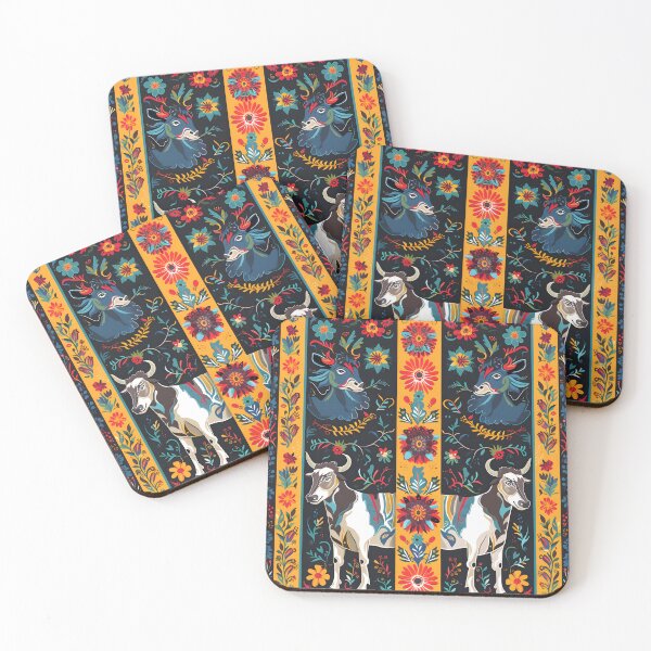 Item preview, Cows and Flowers Folk Pattern designed and sold by Folksy Living.