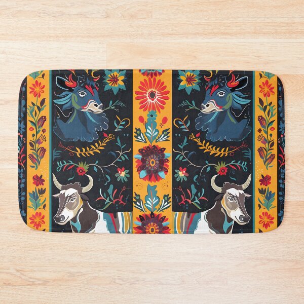 Item preview, Cows and Flowers Folk Pattern designed and sold by Folksy Living.