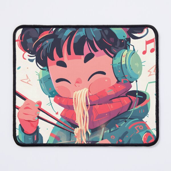 Item preview, Cute Japanese Girl With Headphones Eating Noodles designed and sold by CoolMantras.