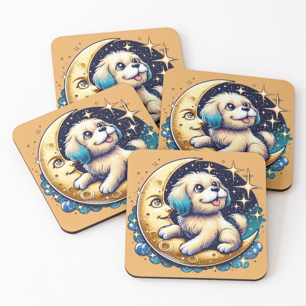 Item preview, Cute dog on friendly crescent moon - color illustration designed and sold by AD-Digital-Art.