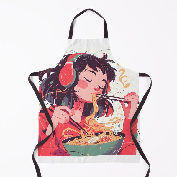 Artikelvorschau, Japanese Girl With Headphones Eating Noodles entworfen und verkauft von CoolMantras.