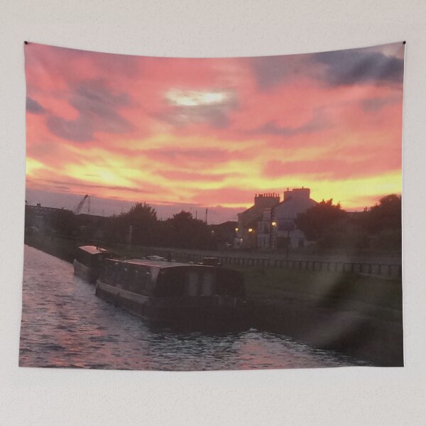 Item preview, Sunset on river and canal boats  designed and sold by Running-Duck.
