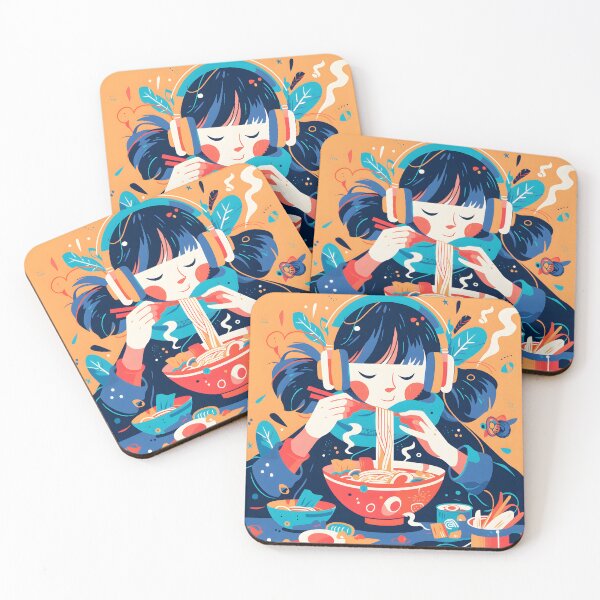 Artikelvorschau, Abstract Girl With Headphones Eating Noodles entworfen und verkauft von CoolMantras.