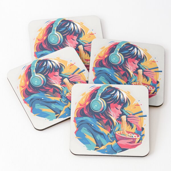 Artikelvorschau, Abstract Girl With Headphones Eating Noodles entworfen und verkauft von CoolMantras.