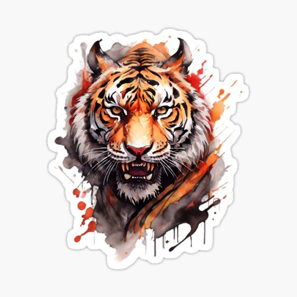 Vista previa del artículo con la obra «Cara de tigre feroz / Arte de acuarela», diseñado y vendido por PolygonPinnacle.