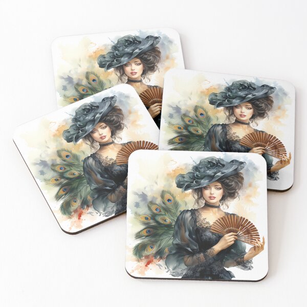 Item preview, French Hat Girl in Elegant Dress Illustration designed and sold by NegarinFashions.