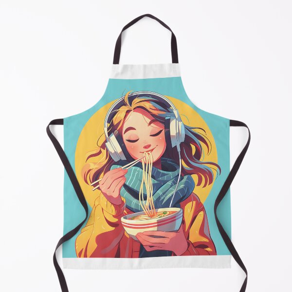Artikelvorschau, Girl With Headphones Eating Noodles entworfen und verkauft von CoolMantras.