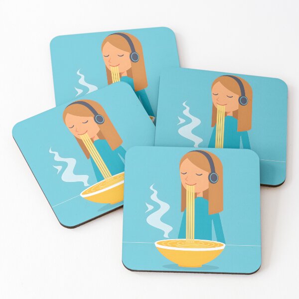 Artikelvorschau, Girl With Headphones Eating Spaghetti entworfen und verkauft von CoolMantras.
