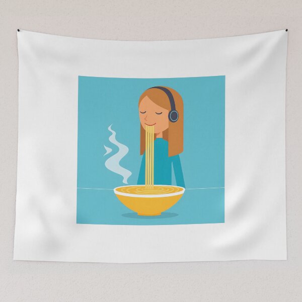 Artikelvorschau, Girl With Headphones Eating Spaghetti entworfen und verkauft von CoolMantras.