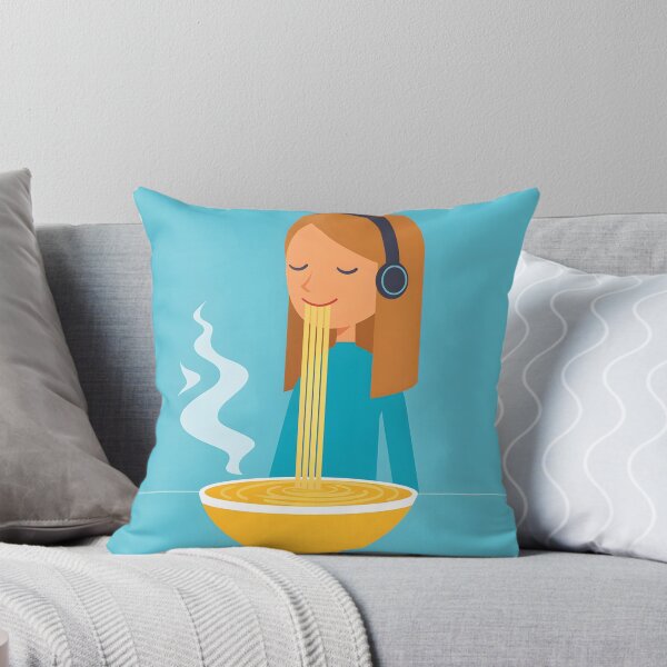 Artikelvorschau, Girl With Headphones Eating Spaghetti entworfen und verkauft von CoolMantras.