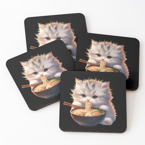 Item preview, Kawaii Kitten Eating Ramen 12 designed and sold by Totally4Ryo.