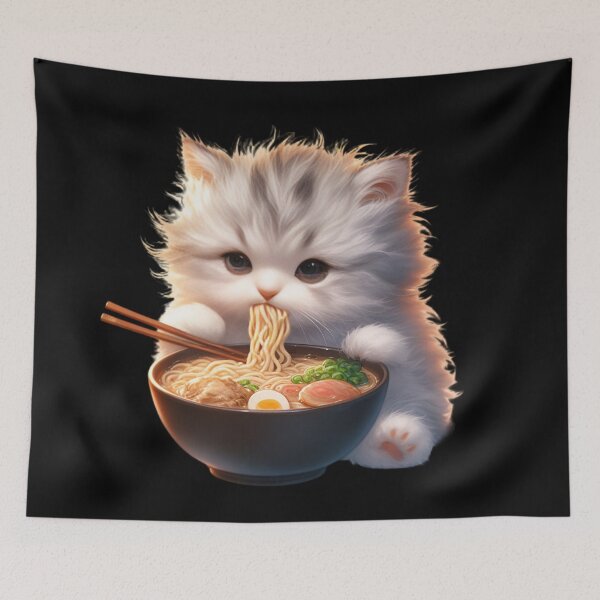 Item preview, Kawaii Kitten Eating Ramen 12 designed and sold by Totally4Ryo.